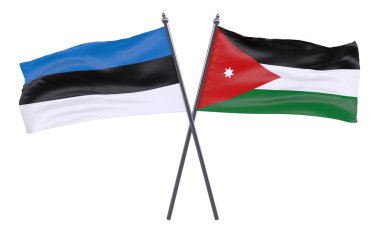 Estonya ve Jordan, iki beyaz arka plan üzerinde izole bayrakları geçti. 3D görüntü