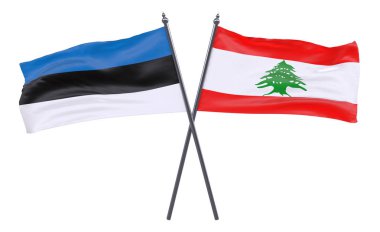 Estonya ve Lübnan, iki beyaz arka plan üzerinde izole bayrakları geçti. 3D görüntü