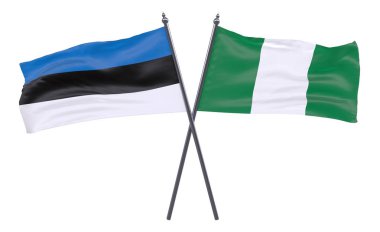 Estonya ve Nijerya, iki beyaz arka plan üzerinde izole bayrakları geçti. 3D görüntü