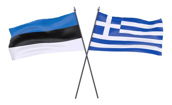Эстония Греция Два Скрещенных Флага Изолированы Белом Фоне Изображение — стоковое фото