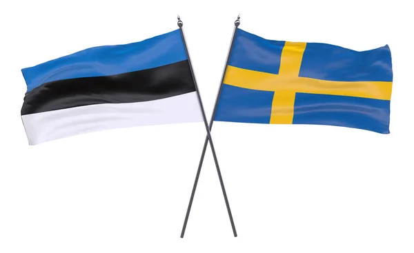 Estonii Szwecji Dwa Skrzyżowane Flagi Białym Tle Obraz — Zdjęcie stockowe