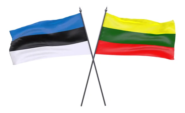 Estonsko Litva Dva Překřížené Příznaky Izolované Bílém Pozadí Obrázek — Stock fotografie