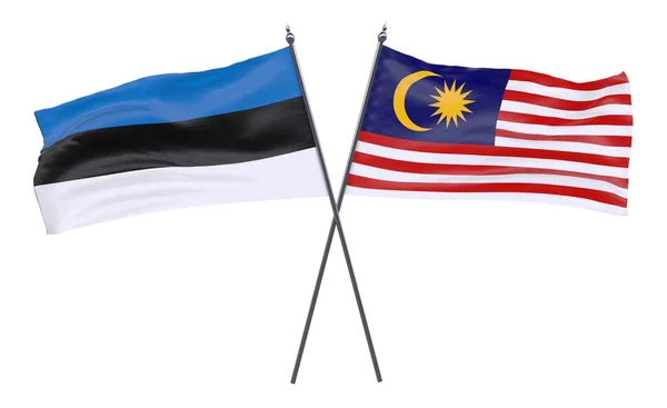 Estonia Malaysia Two Crossed Flags Isolated White Background Image — Stock Photo, Image