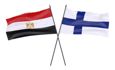 Mısır ve Finlandiya, iki beyaz arka plan üzerinde izole bayrakları geçti. 3D görüntü