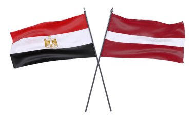 Mısır ve Letonya, iki beyaz arka plan üzerinde izole bayrakları geçti. 3D görüntü