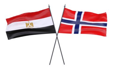 Mısır ve Norveç, iki beyaz arka plan üzerinde izole bayrakları geçti. 3D görüntü