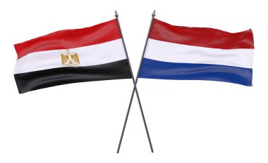 Mısır ve Hollanda, iki beyaz arka plan üzerinde izole bayrakları geçti. 3D görüntü