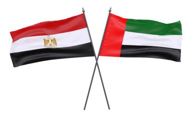 Mısır ve Suudi Arabistan, iki beyaz arka plan üzerinde izole bayrakları geçti. 3D görüntü