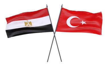 Mısır ve Türkiye, iki beyaz arka plan üzerinde izole bayrakları geçti. 3D görüntü