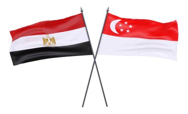 Mısır ve Singapur, iki beyaz arka plan üzerinde izole bayrakları geçti. 3D görüntü