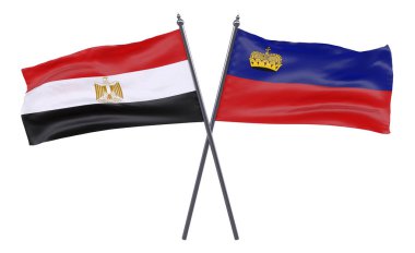 Mısır ve Liechtenstein, iki beyaz arka plan üzerinde izole bayrakları geçti. 3D görüntü