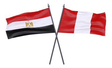 Mısır ve Peru, iki beyaz arka plan üzerinde izole bayrakları geçti. 3D görüntü