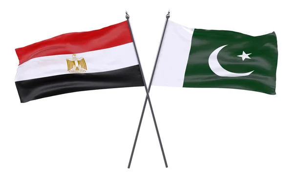 Egypte Pakistan Twee Gekruiste Vlaggen Geïsoleerd Een Witte Achtergrond Afbeelding — Stockfoto