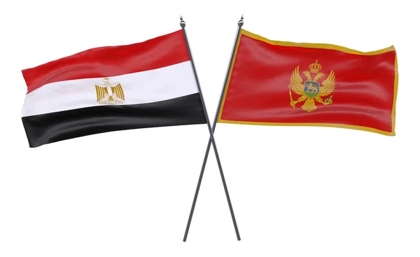 Egypte Montenegro Twee Gekruiste Vlaggen Geïsoleerd Een Witte Achtergrond Afbeelding — Stockfoto