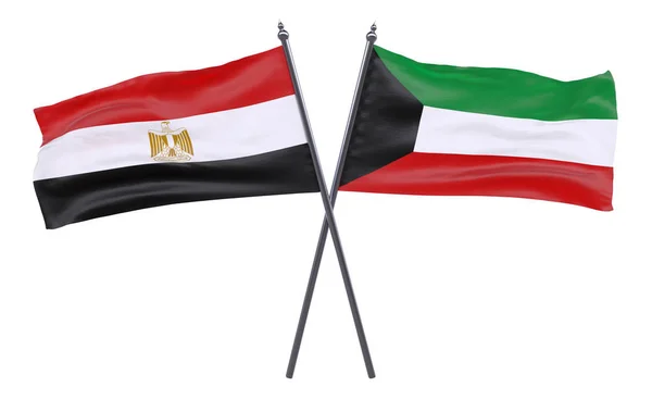 Egypte Koeweit Twee Gekruiste Vlaggen Geïsoleerd Een Witte Achtergrond Afbeelding — Stockfoto