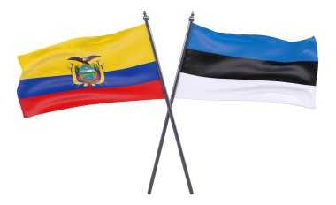 Ekvador ve Estonya, iki beyaz arka plan üzerinde izole bayrakları geçti. 3D görüntü