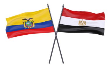 Ekvador ve Mısır, iki beyaz arka plan üzerinde izole bayrakları geçti. 3D görüntü