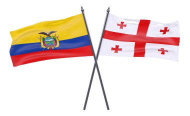 Ekvador ve Gürcistan, iki beyaz arka plan üzerinde izole bayrakları geçti. 3D görüntü