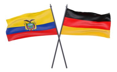 Ekvador ve Almanya, iki beyaz arka plan üzerinde izole bayrakları geçti. 3D görüntü