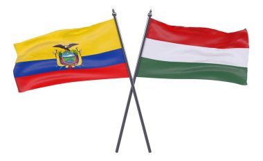 Ekvador ve Macaristan, iki beyaz arka plan üzerinde izole bayrakları geçti. 3D görüntü