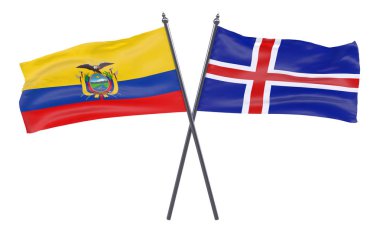 Ekvador ve İzlanda, iki beyaz arka plan üzerinde izole bayrakları geçti. 3D görüntü