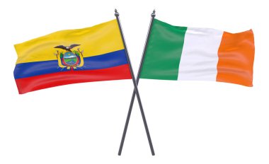 Ekvador ve İrlanda, iki beyaz arka plan üzerinde izole bayrakları geçti. 3D görüntü