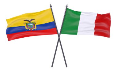 Ekvador ve İtalya, iki beyaz arka plan üzerinde izole bayrakları geçti. 3D görüntü