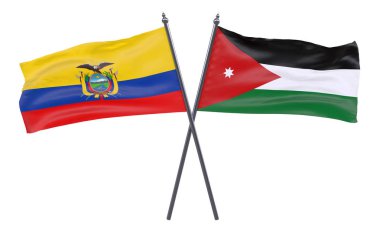 Ekvador ve Jordan, iki beyaz arka plan üzerinde izole bayrakları geçti. 3D görüntü