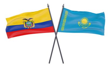 Ekvador ve Kazakistan, iki beyaz arka plan üzerinde izole bayrakları geçti. 3D görüntü