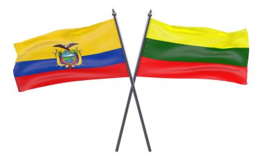 Ekvador ve Litvanya, iki beyaz arka plan üzerinde izole bayrakları geçti. 3D görüntü