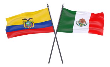 Ekvador ve Meksika, iki beyaz arka plan üzerinde izole bayrakları geçti. 3D görüntü