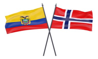 Ekvador ve Norveç, iki beyaz arka plan üzerinde izole bayrakları geçti. 3D görüntü