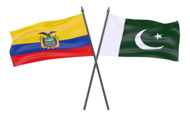 Ekvador ve Pakistan, iki beyaz arka plan üzerinde izole bayrakları geçti. 3D görüntü