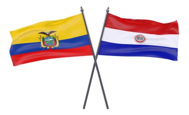 Ekvador ve Paraguay, iki beyaz arka plan üzerinde izole bayrakları geçti. 3D görüntü