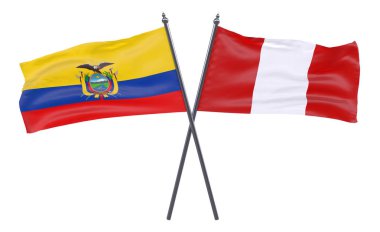 Ekvador ve Peru, iki beyaz arka plan üzerinde izole bayrakları geçti. 3D görüntü