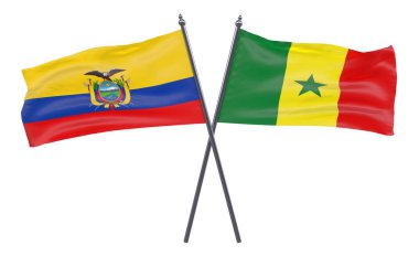 Ekvador ve Senegal, iki beyaz arka plan üzerinde izole bayrakları geçti. 3D görüntü