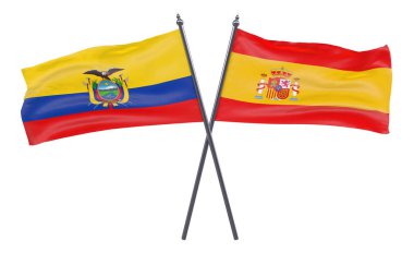 Ekvador ve İspanya, iki beyaz arka plan üzerinde izole bayrakları geçti. 3D görüntü