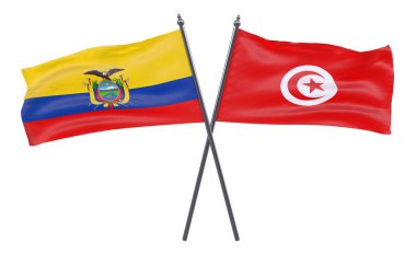 Ekvador ve Tunus, iki beyaz arka plan üzerinde izole bayrakları geçti. 3D görüntü