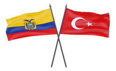 Ekvador ve Türkiye, iki beyaz arka plan üzerinde izole bayrakları geçti. 3D görüntü