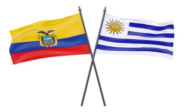 Ekvador ve Uruguay, iki beyaz arka plan üzerinde izole bayrakları geçti. 3D görüntü