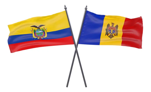Ecuador Moldavia Due Bandiere Incrociate Isolate Sfondo Bianco Immagine — Foto Stock