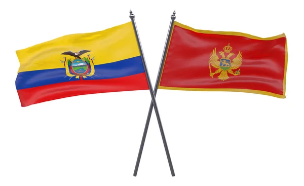 Ecuador Montenegro Due Bandiere Incrociate Isolate Sfondo Bianco Immagine — Foto Stock