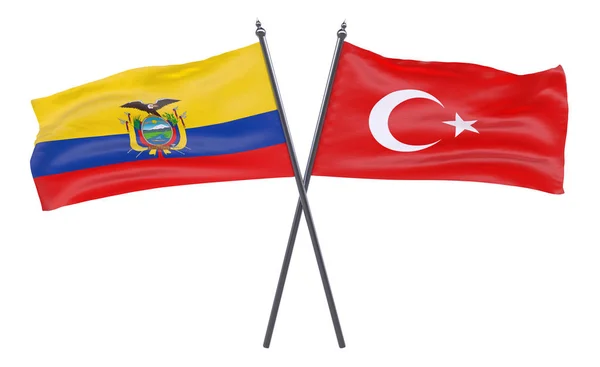 Ecuador Och Turkiet Två Korsade Flaggor Isolerad Vit Bakgrund Bild — Stockfoto