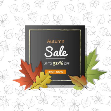 Renkli fall ile sonbahar satışı büyük başlığı bırakır. Vektör çizim