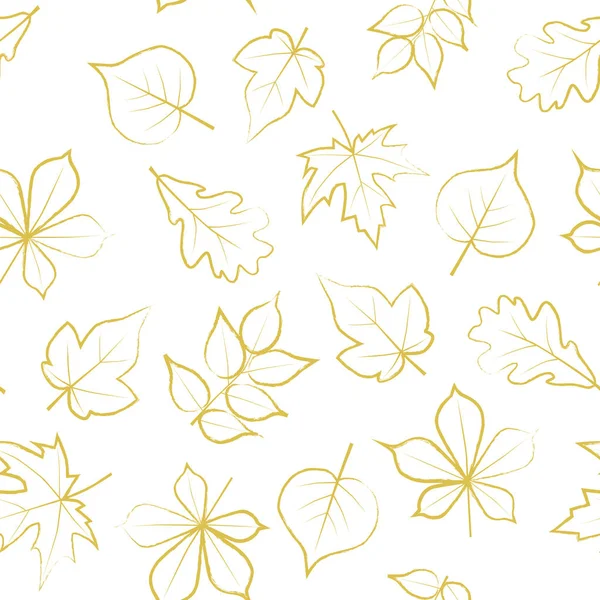 Naadloze Patroon Met Gouden Herfstbladeren Vectorillustratie — Stockvector