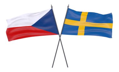 Çek Cumhuriyeti ve İsveç, iki beyaz arka plan üzerinde izole bayrakları geçti. 3D görüntü