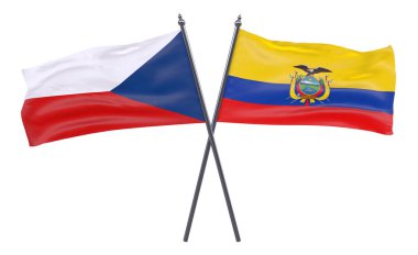 Çek Cumhuriyeti ve Ekvador, iki beyaz arka plan üzerinde izole bayrakları geçti. 3D görüntü