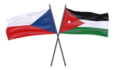 Çek Cumhuriyeti ve Jordan, iki beyaz arka plan üzerinde izole bayrakları geçti. 3D görüntü