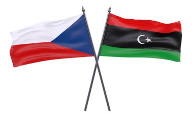 Çek Cumhuriyeti ve Libya, iki beyaz arka plan üzerinde izole bayrakları geçti. 3D görüntü