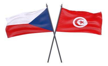 Çek Cumhuriyeti ve Tunus, iki beyaz arka plan üzerinde izole bayrakları geçti. 3D görüntü